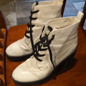 Forever 21 White Lace-Up Block Heel Ankle Boots for Women